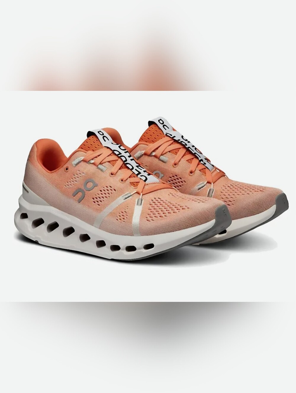 On Running Coral/White Womens Athletic Running Shoes